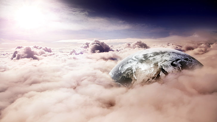 mare di nuvole, Terra, cielo, pianeta, arte digitale, arte spaziale, spazio, Sfondo HD