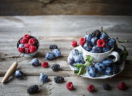 raspberries, mulberries, and blueberries, blackberries, raspberries, berries, HD wallpaper HD wallpaper