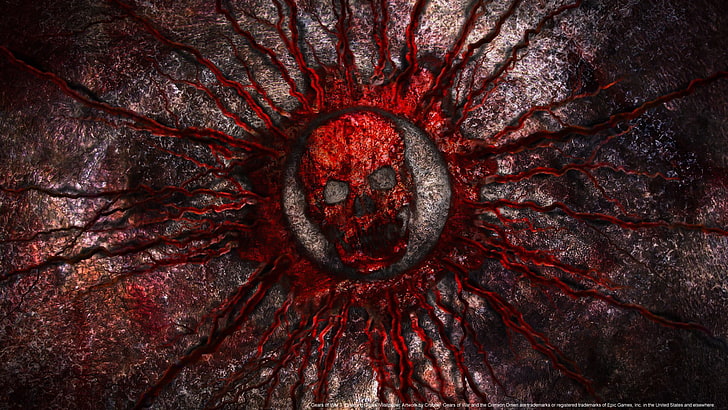 red and gray skull wallpaper, Gears of War, Gears Of War 3, Blood, Logo, Skull, HD wallpaper