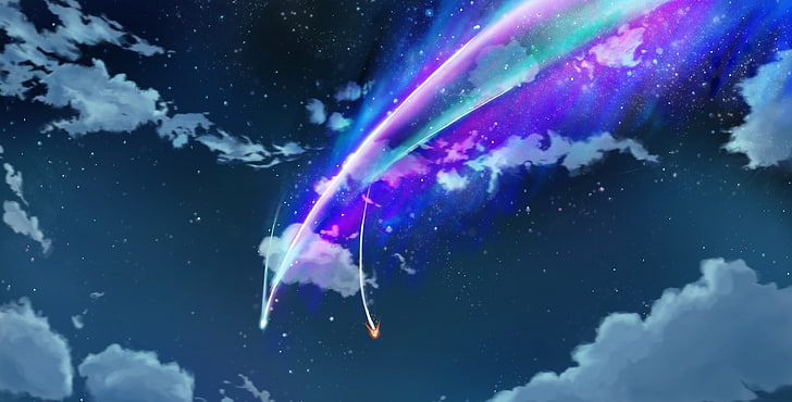 clouds photo, Your Name meteor movie still, Kimi no Na Wa, night, clouds, comet, HD wallpaper