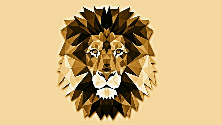 lion, art, head, design, graphics, low poly, animal, HD wallpaper