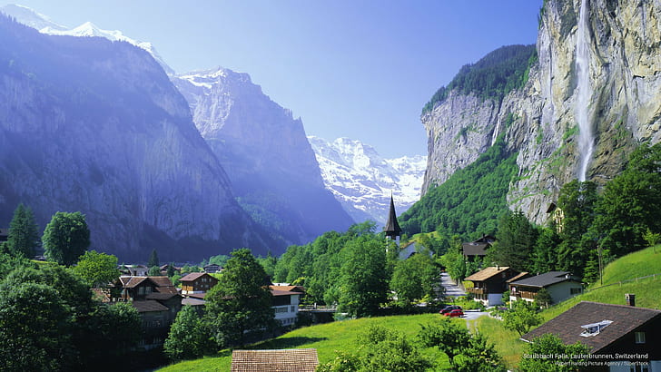 Staubbach Şelalesi, Lauterbrunnen, İsviçre, Avrupa, HD masaüstü duvar kağıdı