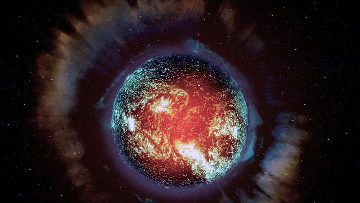 Supernova Star HD, pianeta arancione e verde acqua, spazio, stella, supernova, Sfondo HD