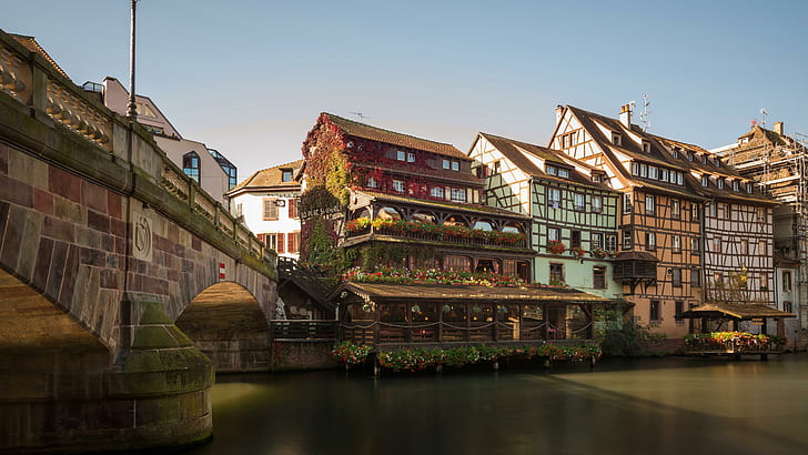 strasbourg, france, europe, half-timbered house, half timbered house, timber house, timbered house, timbered, canal, HD wallpaper