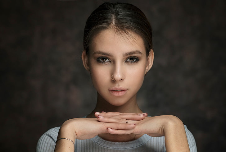 women, face, portrait, Elena Aksenova, nose rings, Maxim Maximov, HD wallpaper