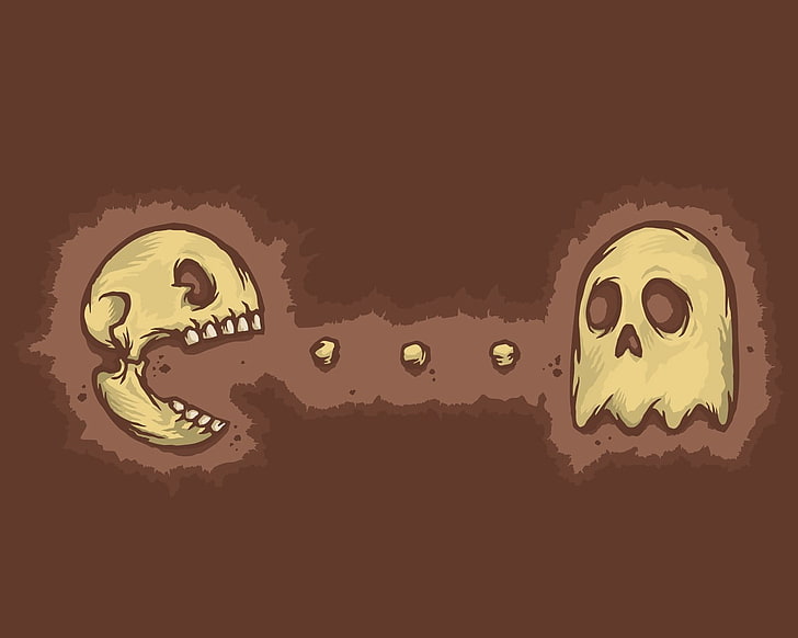 Pac-Man обои с черепом и призраком, череп, Pacman, видеоигры, Video Game Art, простой фон, HD обои