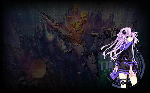 Hyperdimension Neptunia ، قلب أرجواني ، شعر وردي ، شعر طويل ، زخرفة شعر ، عيون أرجوانية، خلفية HD HD wallpaper