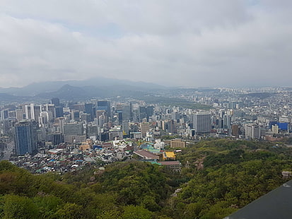 360, город, вид на город, Корея, Сеул, небо, Южная Корея, башня, вид, HD обои HD wallpaper