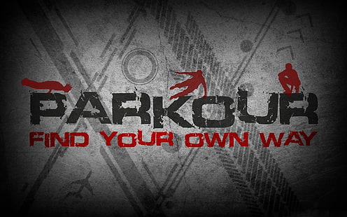 Parkour logo, parkour, inscriptions, drawings, gray, HD wallpaper HD wallpaper