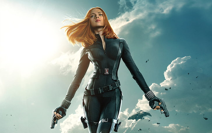 Black Widow, Scarlett Johansson, rousse, Marvel Cinematic Universe, costume noir, Fond d'écran HD