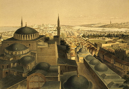die Stadt, Bild, Panorama, Moschee, Istanbul, Türkei, das Minarett, Hagia Sophia, während Agia Sophia, HD-Hintergrundbild HD wallpaper