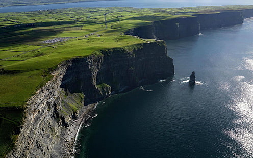 green grass-covered cliff, cliff, Ireland, HD wallpaper HD wallpaper