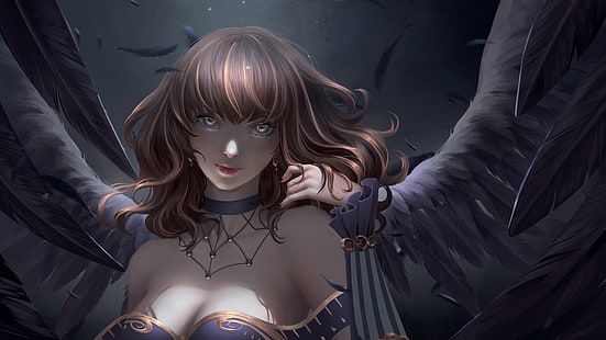 fallen angel, angel, digital art, cleavage, wings, HD wallpaper HD wallpaper