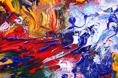 biru, merah, dan putih lukisan abstrak, cat, gambar, lukisan, kanvas, cerah.abstraksi, Wallpaper HD HD wallpaper