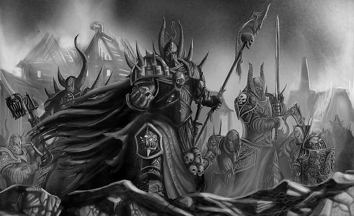 cavalieri con illustrazione di armature, armi, armature, spade, warhammer 40k, Tzeentch, seguaci, Mille figli, caos, orda, Sfondo HD