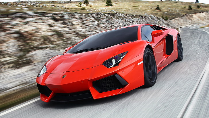 cupê Lamborghini Aventador vermelho, estrada, foto, velocidade, carros, automático, Lamborghini Aventador, HD papel de parede