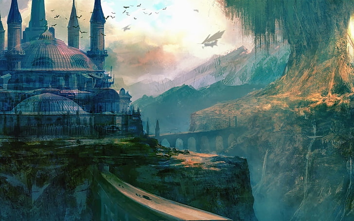 illustrazione del castello, fantasy art, fantasy city, Sfondo HD