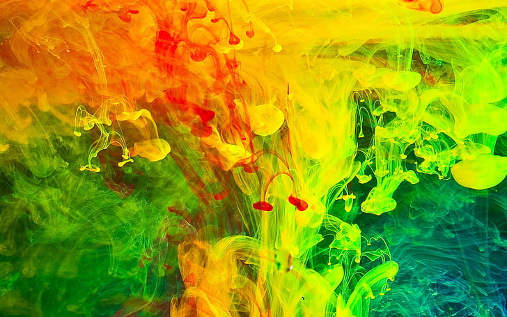 Fumée colorée, peinture jaune et verte, abstraite, colorée, fumée, Fond d'écran HD