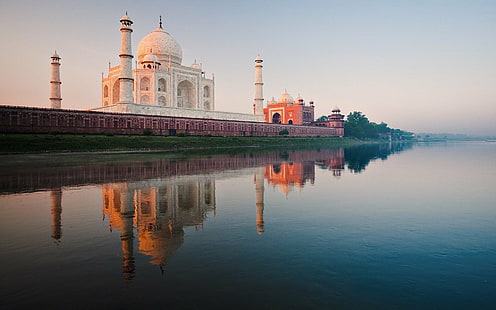 architectural, beauty, india, mahal, river, taj, yamuna, HD wallpaper HD wallpaper