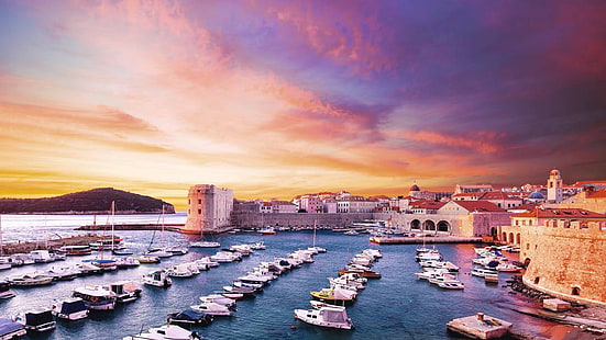 غروب الشمس دوبروفنيك ، كرواتيا ، البحر الأدرياتيكي خلفية سطح المكتب عالية الدقة، خلفية HD HD wallpaper