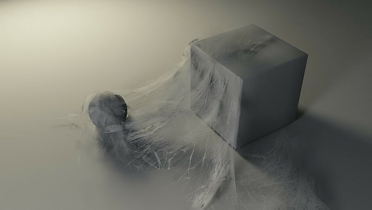 cube, spiderwebs, photography, white, abstract, effects, dirt, shadow, digital art, HD wallpaper
