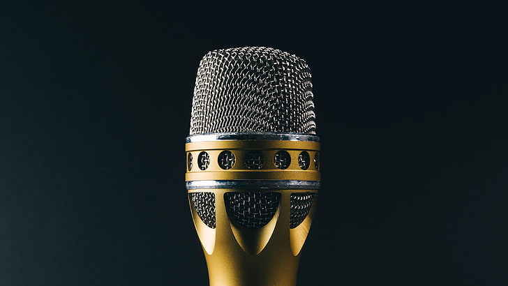 micrófono dorado y negro, micrófono, música, oro, plata, Fondo de pantalla HD