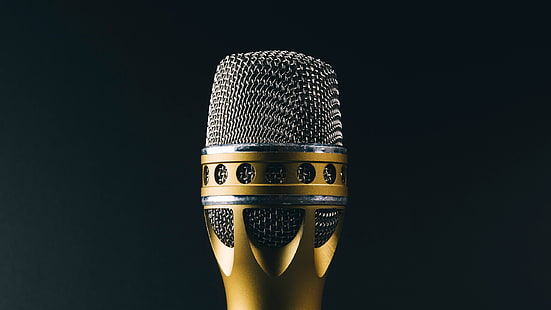 altın ve siyah mikrofon, mikrofon, müzik, altın, gümüş, HD masaüstü duvar kağıdı HD wallpaper