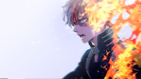 männliche Figur auf Flammen-Tapete, Anime, My Hero Academia, Boku no Hero Academia, Shoto Todoroki, HD-Hintergrundbild HD wallpaper