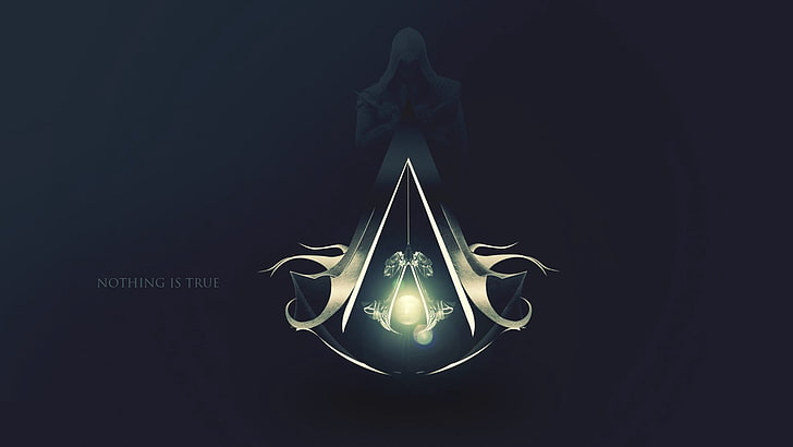 nic nie jest prawdziwym symbolem, Assassins Creed, Desmond Miles, Assassins Symbol, Tło, Światło, Cytat, Tapety HD