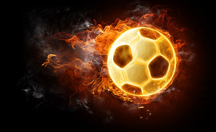 Fútbol, ​​balón de fútbol con papel tapiz de fuego, Elementos, Fuego, Deportes / Fútbol, ​​Fútbol, Fondo de pantalla HD