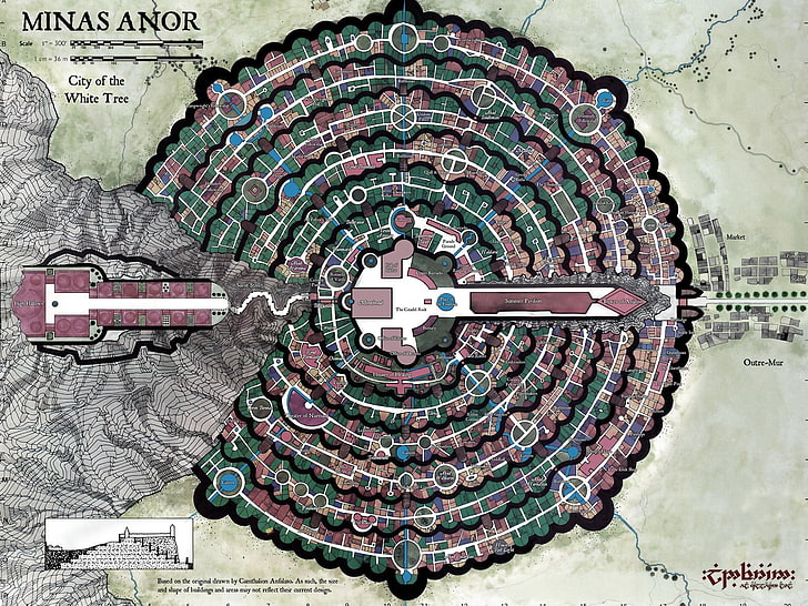 Carte Minas Anor, carte, Le Seigneur des Anneaux, Fond d'écran HD