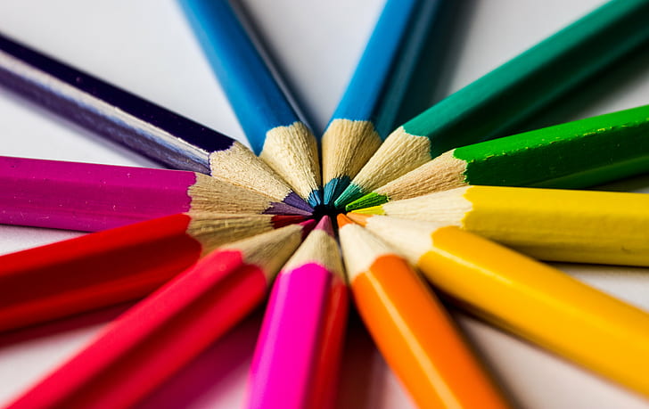 selective focus photography of assorted color pencils, Full circle, rainbow, selective focus, photography, color pencils, lines, colourful, canon, pencil, multi Colored, colors, red, crayon, yellow, wood - Material, close-up, education, creativity, group of Objects, HD wallpaper