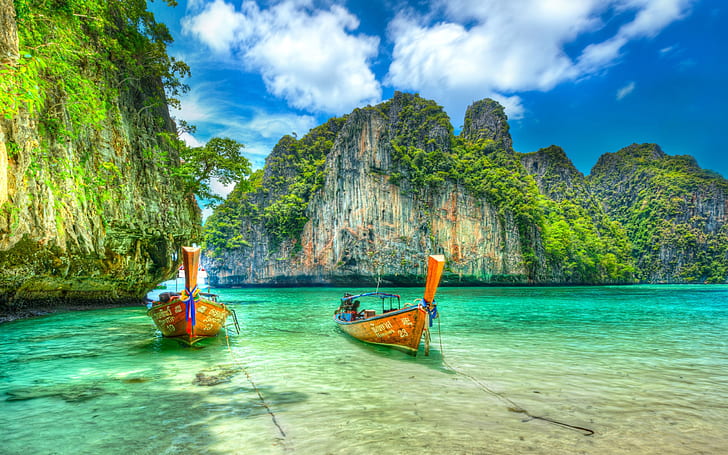 Maya Bay Ko Phi Phi Leh in Thailand Boat exotic desktop Wallpaper HD 2560×1600, HD wallpaper