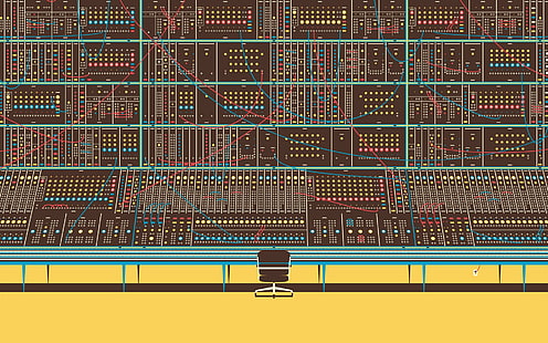 ilustrasi diagram sirkuit, musik, moog, seni digital, vintage, synthesizer, komputer, komputer Retro, kode warna, Wallpaper HD HD wallpaper