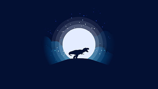 silhuett av T-Rex digital tapet, dinosaurier, Luna, enkel bakgrund, Tyrannosaurus rex, HD tapet HD wallpaper