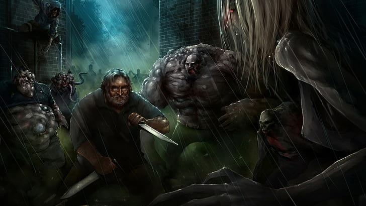 Left 4 Dead L4D Rain Drawing Gabe Newell Knife Zombie HD, videojuegos, dibujo, rain, dead, 4, cuchillo, zombie, izquierda, l4d, gabe, newell, Fondo de pantalla HD