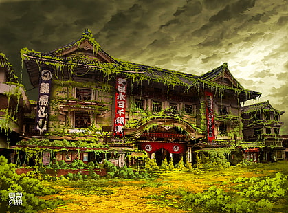 Japonés, templo, cubierto de maleza, Fondo de pantalla HD HD wallpaper