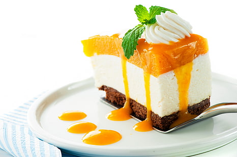 Kuchen mit Soße und Sahne, Kuchen, Dessert, Sirup, Backen, HD-Hintergrundbild HD wallpaper