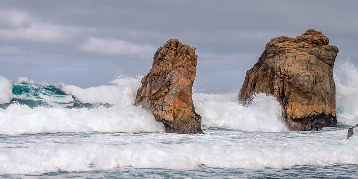 pantai, batu, ombak, laut, alam, Wallpaper HD