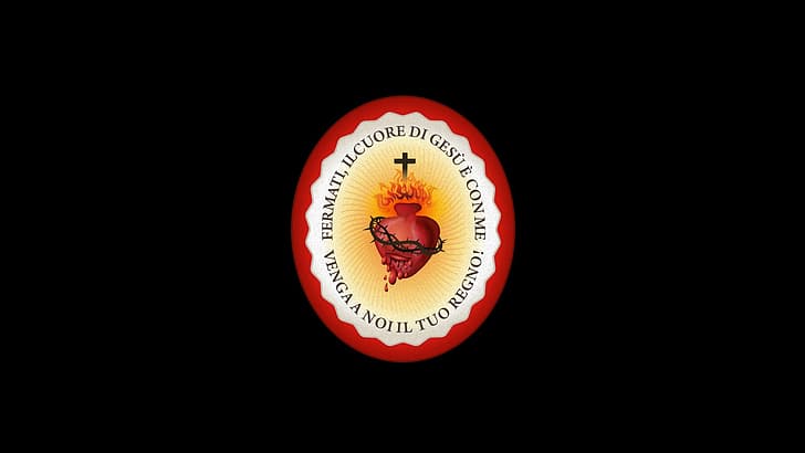 fire, heart, cross, black background, Jesus Christ, Sacred Heart, HD wallpaper