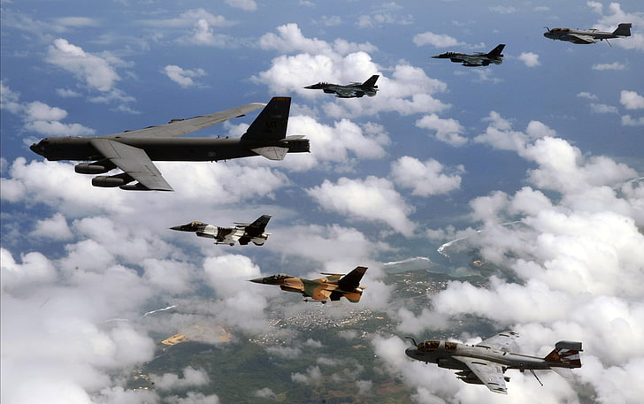 36a força aérea da asa, aviões de combate cinzentos, aviões / aviões, sol, avião, avião, HD papel de parede