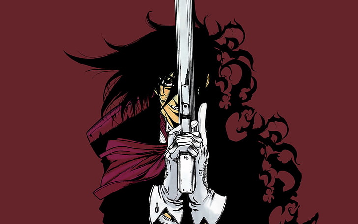 männliche Zeichentrickfigur, Hellsing, Alucard, Pistole, Vampire, HD-Hintergrundbild
