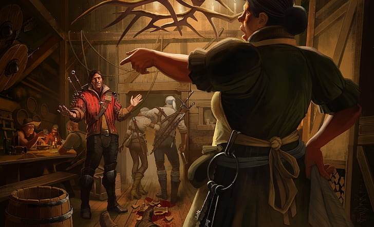 The Witcher, The Witcher 3: Perburuan Liar, Ciri (Sang Penyihir), Geralt of Rivia, Tavern, Wallpaper HD