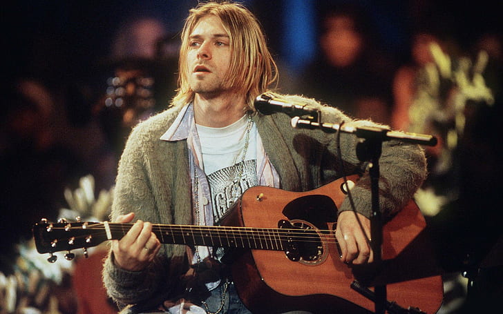 Kurt Cobain, man holding electric acoustic guitar, male celebrities, 1920x1200, kurt cobain, nirvana, HD wallpaper