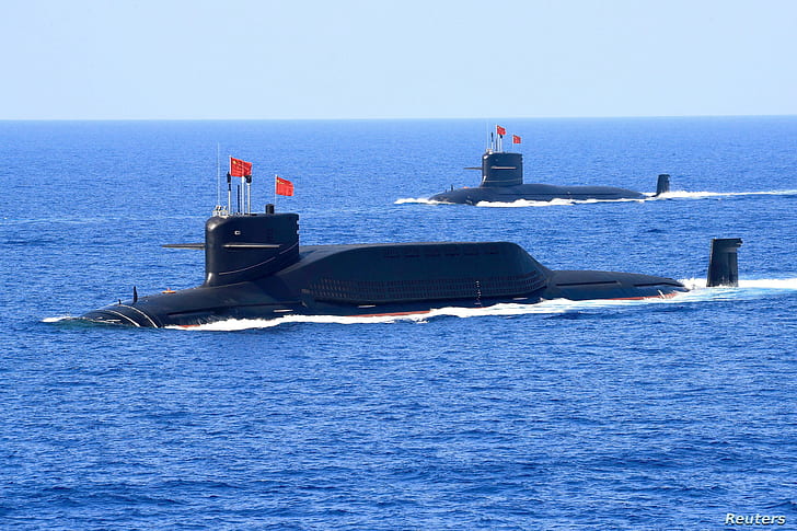 波、旗、SSBN、原子力潜水艦、中国海軍、プロジェクト094「ジン」の潜水艦、 HDデスクトップの壁紙