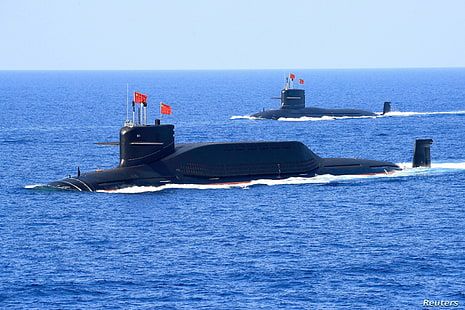 波、旗、SSBN、原子力潜水艦、中国海軍、プロジェクト094「ジン」の潜水艦、 HDデスクトップの壁紙 HD wallpaper