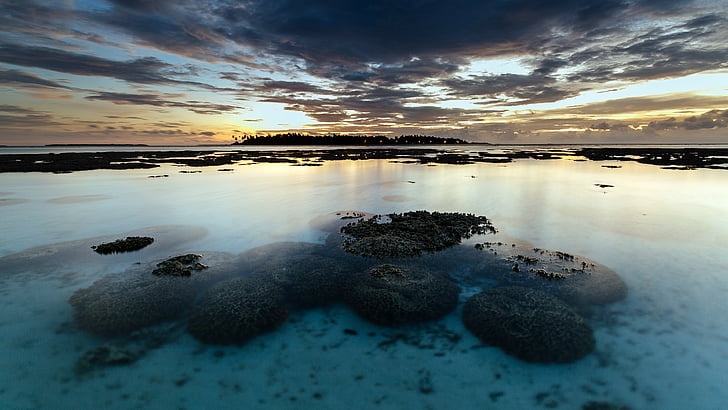 corals under the ocean photograph, Sea, 5k, 4k wallpaper, river, stones, sky, clouds, HD wallpaper