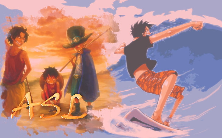 Pintura de Monkey d Luffy, Ace e Sabo, One Piece, mangá, Monkey D. Luffy, Portgas D. Ace, Sabo, HD papel de parede