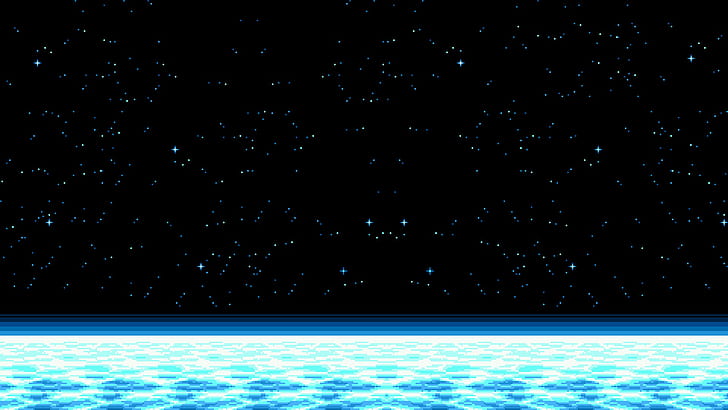 горизонт, звезды, космос, пиксели, пиксель арт, HD обои