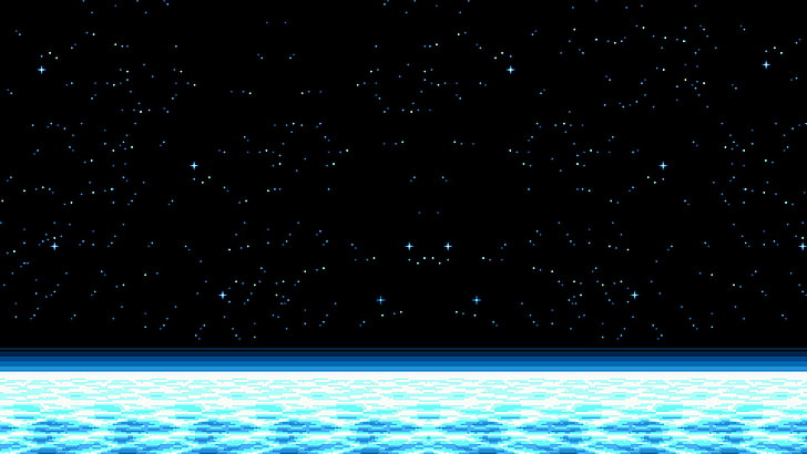 cluster of stars, space, pixel art, horizon, stars, pixels, HD wallpaper